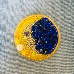 Crescent moon beaded brooch, Embroidered celestial brooch, Moon face jewelry