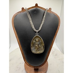 Large Sterling Silver Labradorite Carved Guardian Angel Necklace