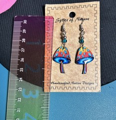 Spirit of Nature Mushroom Dangle Earrings Trippy Psychedelic Colorful New Card