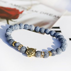 Leopard White Turquoises Stone Charm Bracelets Men Wood Beads Bracelet Handmade