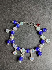Blue Glass Beaded Charm Bracelet Bohemian Dangle Lobster Closure