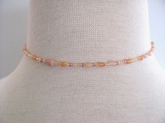 Peach Choker Necklace Seed Bead Multi Shape Boho Summer Antiqued Brass