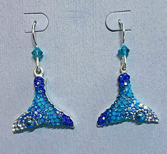 Handmade Crystal/Dichroic Glass/Sterling Silver Earrings – WHALE TAIL – 1 1/2 in