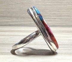 Handmade Sterling Silver Oval Dahlia Copper Turquoise Ring, Size 9.5