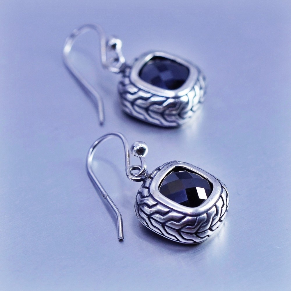 Vintage Sterling 925 silver handmade earrings with hematite and cable around