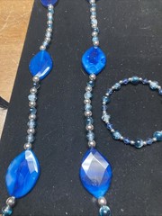 Blue Agate Necklace With Glass Beads & Blue Glass Bead Bracelet, Handmade