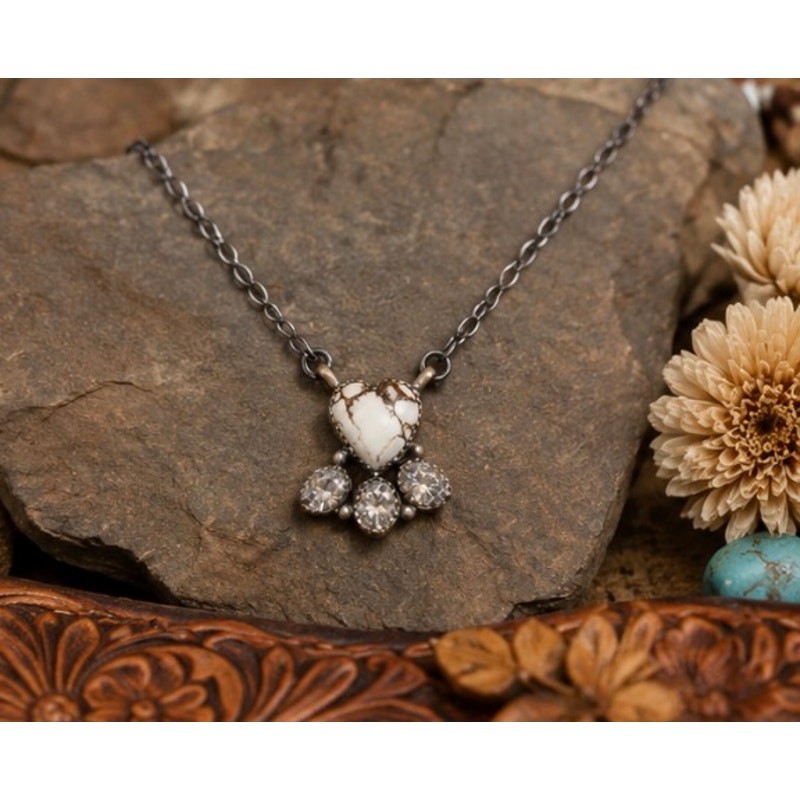 White Horse Turquoise & CZ 20” Sterling Silver Necklace