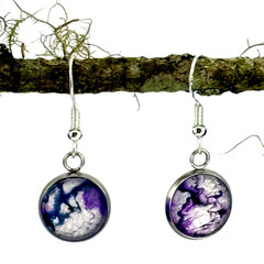 Pendant Necklace & Earrings Handmade «Icy Amethyst» Silver Bezel 32mm Black Cord