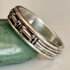 Greek Pillars Patterns Band Ring 999.Pure Fine Silver Bold, Pillars Design