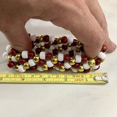 Red White & Gold Kandi Cuff – Chunky Pony Bead Bracelet – Rave / Festival Gear