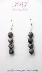 Larvikite Black Labradorite 6mm Ball Gemstone .925 Sterling Silver Earrings 1.5″