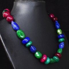 Excellent Emerald , Sapphire & Ruby 757.Cts Beaded Jewelery Necklace RK 41 E764