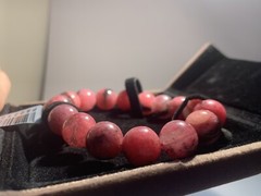 13mm Huge Natural Black Pink Rhodonite Petals Rain Crystal Bracelet