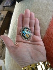 TURQUOISE INLAY STERLING SUBSTANTIAL ADJUSTABLE RING C CHAMA $355.00