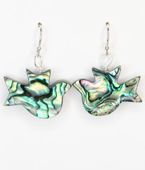 Abalone Paua Shell Earrings Bird Dove Shape 925 Sterling Silver Iridescent 1.25″