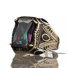 925 Sterling Silver Mens Ring with Mystic Topaz Gem Stone, Handmade Men Silver