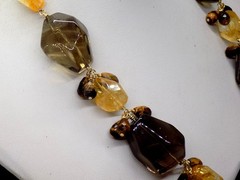 Deb GUYOT Citrine Quartz Smokey Topaz? Nugget Pearl Chunky Strand Necklace