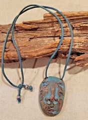 Talisman Clay Mask Pendant Necklace Indigenous Native Charm Signed LOST CAT