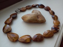 FACETED PEAR SHAPE TIGER’S EYE 17 INCH NECKLACE WITH SILVER PLATED TOGGLE CLASP