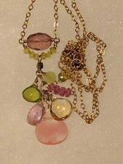 Handmade Wire-Wrapped Natural Faceted Gemstone Necklace on Gold Tone Necklace.