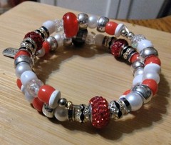 Handmade 13in Wrap Bracelet-Plastic, Rhinestone Rondelle Spacers-2 Charms.