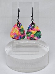 Tie-Dye Dangling Guitar Pick Black Fish Hook Fashion Earrings