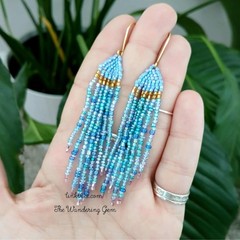 Boho Chic Beaded Fringe Cascade Shoulder Duster Dangle Earrings 3.5″
