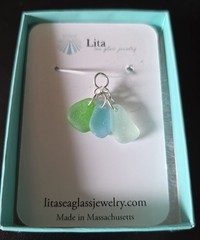 Lita Sea Glass Seafoam Blue Green Pendant In Box