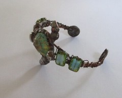 Artisan Crafted Turquoise Shell??? Glass & Copper Wire Sea Turtle Bracelet