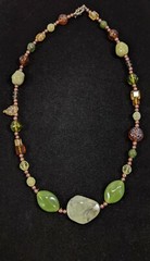 Artisan Green Brown Acrylic Carved Style Bead Necklace 20″ J15105