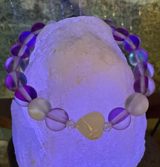 STACKABLE ENERGY BRACELET by Connie MOP HEART IRIDESCENT faceted CRYSTAL PURPLE