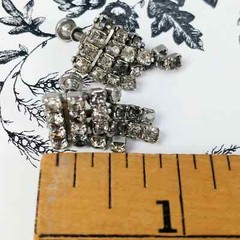 Vintage rhinestone earrings dangle art deco squared screw back .5″x.75″