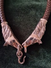 Dragon Torc Silver Brown Leather Hand Made Celtic Viking Norse