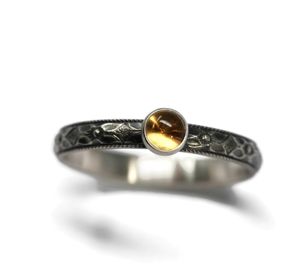 4mm Citrine Ring Symmetrical Flower 925 Sterling Silver