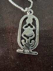 Vintage Sterling Silver Egyptian Cartouche Scarab Necklace – 17″