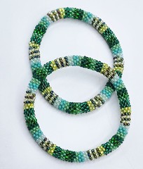 Set of 2 Handmade Nepal Glass Seed-Bead Crochet Boho Roll-On Bracelet Jewelry