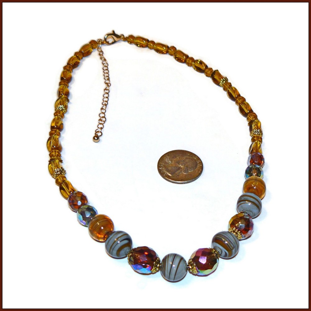 Beaded Necklace Round and Oval Beads with Unique Swirled Beads-Handcrafted -n5