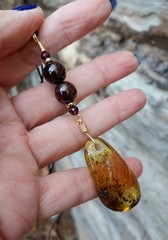 Amber Necklace With Garnet Gemstones, Gold Wired Healing Jewelry Artisan Made