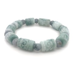 Green Hand Carved Jadeite Barrel Adjustable Bracelet Type A with 翡翠缅紫绿