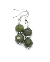 Epidote & Pyrite Genuine Stone Handmade Earrings Crystal Healing