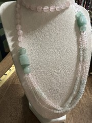 Vintage Rose Quartz Bead with Aventurine 74g Necklace 15”