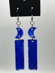 Moon phases and stars in holographic blue earrings, costume jewelry
