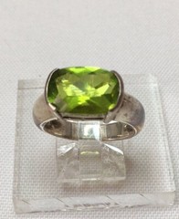 Natural Faceted Green Quartz, Sterling. Silver Horizontal Handmade Ring, size 6
