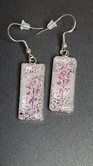Handmade Resin 10mm x 25mm Stainless Steel Earrings – Pink Flowers