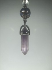 Genuine AMETHYST DT Crystal CLEAR QUARTZ Beads Glass Moon Face Pendant Necklace