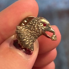 Sterling Silver Gold Tone Red Gem Eagle Brooch And White Gem In Beak
