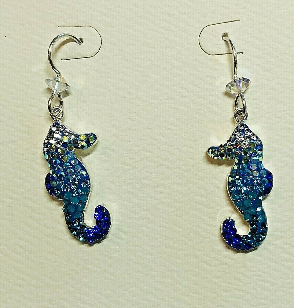 Handmade Crystal/Sterling Silver Dangle Earrings – SEAHORSES