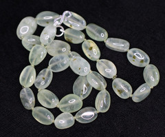 Prehnite Necklace Green Oval Natural Gemstone Silk Knotted 18″ Sterling Silver
