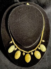Vintage Handmade Yellow Aventurine Stone Bead Natural Golden Pearl Necklace