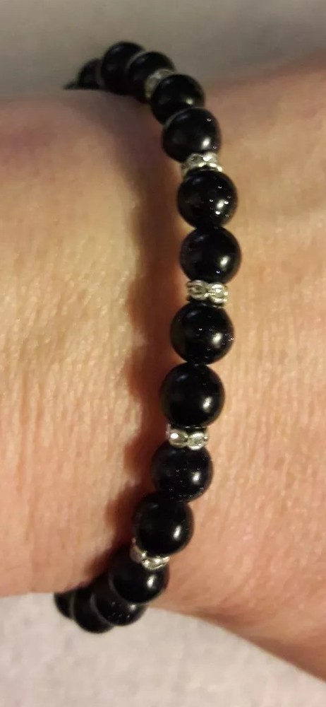 Artisan Purple Gold Stone Silver Tone Beaded Bracelet size small/Average